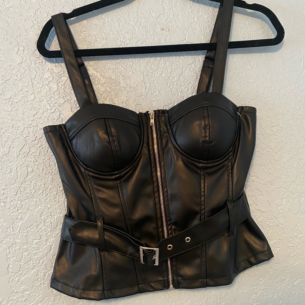 Zip front leather tube top